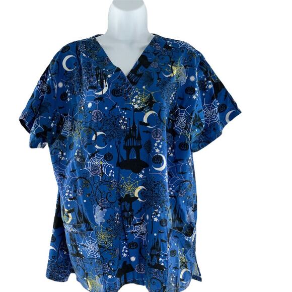 UA Scrubs Uniform Advantage Nurse Uniform Top L Halloween Print Healthcare Top - Picture 3 of 9